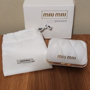Miu Miu White and Gold Mirror with Pouch